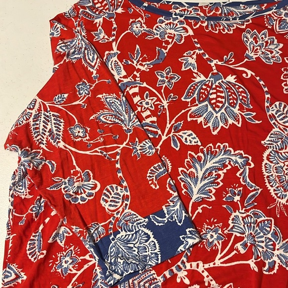 Ruby Rd Red and Blue 3/4 Sleeve Tunic with side tie, sz 1x - Picture 4 of 7